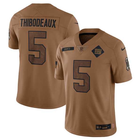 Men's New York Giants #5 Kayvon Thibodeaux 2023 Brown Salute To Service Limited Football Stitched Jersey Dyin